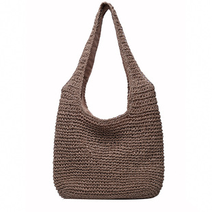 Seaside Holiday Beach Bag Large Capacity Straw Woven Bag Women's 2024 New Autumn Shoulder Bag Mori Handmade Woven Bag