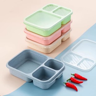 Wheat straw lunch box household Japanese style three square snack box plastic office worker wheat box lunch box wholesale