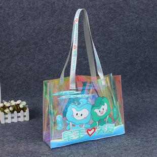 Transparent PVC Handbag Customized Exhibition Advertising Colorful Gift Bag Plastic Waterproof Laser Jelly Bag Customized