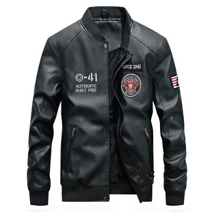 European and American Motorcycle Leather Men's Cross-border Spring and Autumn Men's Embroidered Baseball Collar Leather Men's European and American PU Leather Jacket Men
