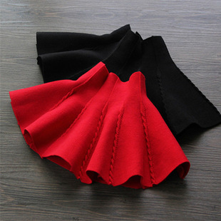 Girls' knitted A- line short skirt spring, autumn and winter New pure color children's dance twist in stock versatile cute skirt