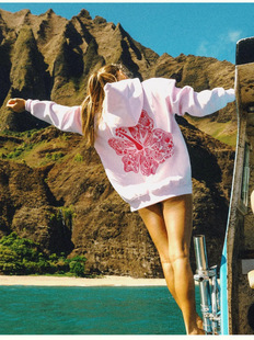 Cross-border Hawaiian Hibiscus printed thread sweater trend fashion hooded sweater foreign trade jacket