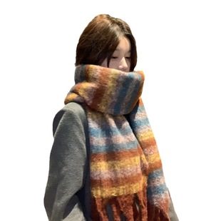 Striped Scarf 2024 New Autumn and Winter Women's Korean-style All-match Double-sided Thickened Warm Neck Student Dual-purpose Shawl