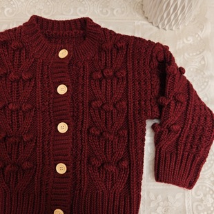 2023 autumn and winter New girls' cardigan sweater wool ball knitted children's European and American style coat high-end casual top