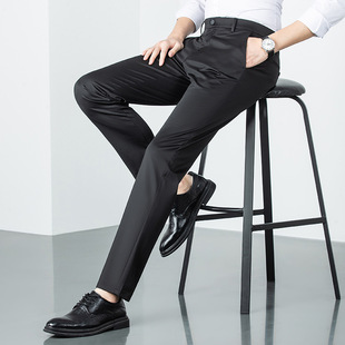 Mulberry Silk Men's Anti-Wrinkle Straight Casual Pants High-end Business Stretch Pants Ice Silk Thin Dad Pants