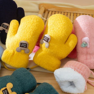 Velvet Children's Gloves Autumn and Winter Baby Garden Men's and Women's Baby Bag Finger Warm Gloves Korean Cute Student