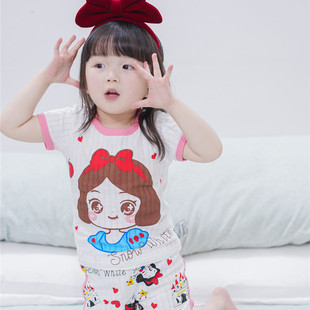 2023 Summer Foreign Trade Small and Medium-sized Children's Cute Cartoon Shorts T-shirt 2-piece Set Children's Breath Cotton Home Clothes Short-sleeved Set