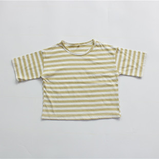 Summer Children's T-shirt Class A Boys' Base Shirt Korean-style Striped Ins Crewneck Girls' Top All-match Loose