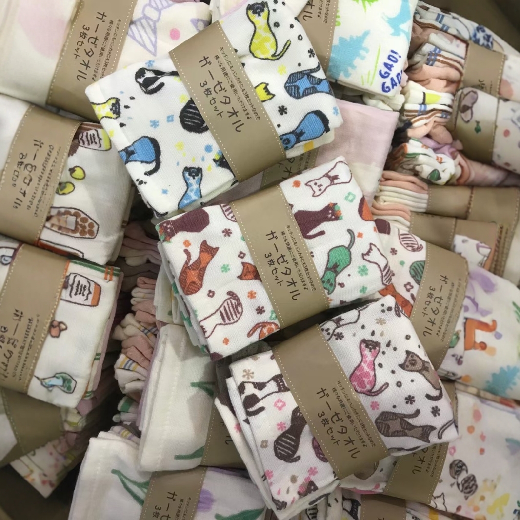 Pure cotton gauze multi-functional towel, handkerchief, square towel, kitchen dishwashing cloth, export to Japan, original order available, drop shipping possible.