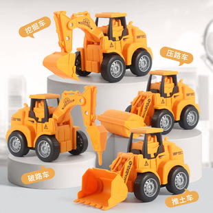 Cross-Border Press engineering vehicle simulation sliding excavator road roller Chenghai supply toy car stall hot sale drop-resistant