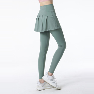 Plus size fake two-piece sports trousers women's high waist anti-exposure running fitness dance anti-exposure yoga tights