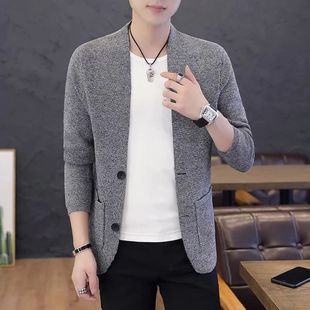 Spring and Autumn Jacket Men's Korean Knitted Cardigan Student Trendy Thin Jacket Men's Casual Top Clothes
