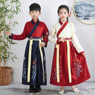 От имени оптовой продажи Hanfu мальчиков Guoxue Одежда для девочек старинный костюм юбка Тан костюм Детская книга детская одежда для выступлений из трех персонажей Священного Писания