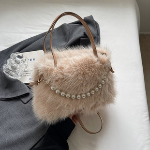 Autumn and Winter New Mao Mao Bag Large Capacity Handbag Shoulder Crossbody Bag High-end Plush Women's Bag Pearl Bow
