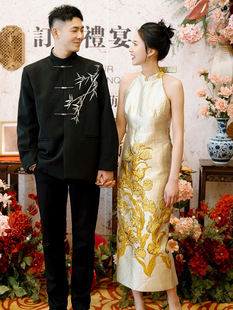 Новый китайский стиль cheongsam обручальное платье женский 2024 новый ретро невеста тост свадебный нишевый юбка утренний халат оптом