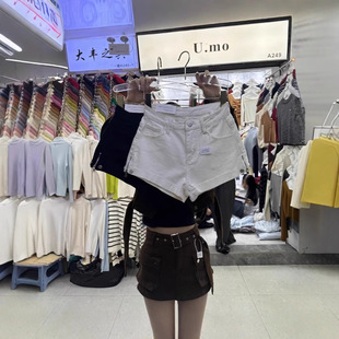 File real pictures 2025 high waist A Denim shorts women's hot girls slim high waist hip tight hot pants