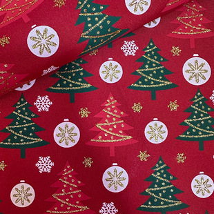 in stock Christmas fine linen print red Christmas tree, lock edge with Christmas tree crafts Christmas fabric wholesale
