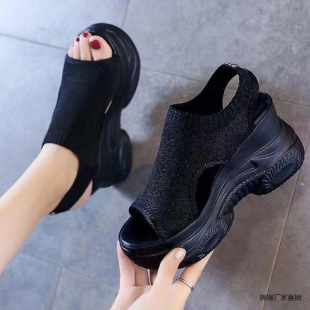 Sandals Fairy Style 2025 Summer New Arrival Fashionable All-Match Thick-Sole Wedge Heel Triffin Roman Sandals Trendy Brocade