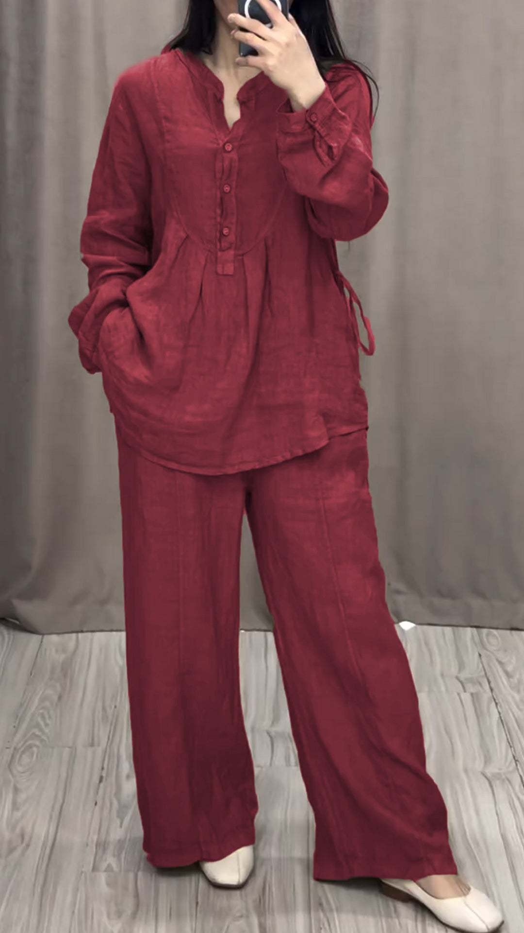 2026 paxta-lenyushta uzun jumper to'plami - keng poylar