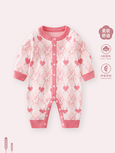 Baby jumpsuit spring and autumn clothes newborn baby girl full moon hundred days ha clothes spring super cute out-of-the-box sweater