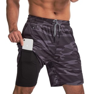 Crazy Muscle Men's Double Layer Running Shorts Basketball Fitness Multifunctional Tight Quick-drying Shorts Cross-border Hot Selling