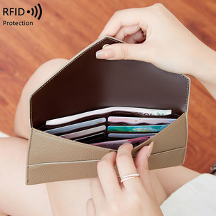 Cross-border RFID Women's Wallet New Simple Litchi Pattern Soft Leather Long Wallet Ultra-thin Multi-functional Envelope Clutch Bag