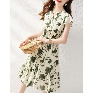Elegant Retro Print French Elegant Ruffled Flying Sleeve Exquisite Dress Commuter dress