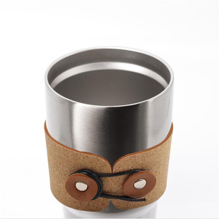 Picnic Stainless Steel Coffee Cup Hand Holder Leather Heat Insulation Anti-scalding Soft Leather Spot Wood Grain Leather Coffee Cup Cup Cover