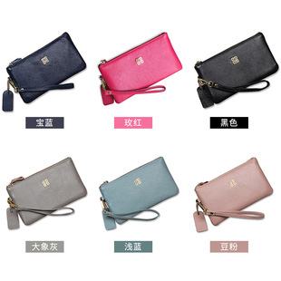 Top Layer Cowhide Ultra-thin Long Clutch Bag Women's High-end Genuine Leather European and American Banknote Holder Simple Zipper Wallet for Women