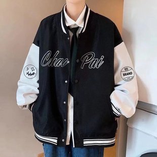 Baseball Suit Jacket Men's Spring and Autumn Fashionable Vertical Collar Printed Jacket Trendy Brand Student Casual Sports Autumn Jacket