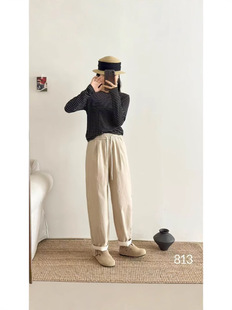 2025 Spring Casual Pants Women's Loose Casual Korean Mori Style Casual Pants Foot Lace Solid Color Slimming Pants