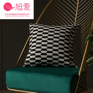 Xuai model room pillowcase comfortable soft cushion cover black and white Italian light luxury minimalist chenille yarn-dyed pillow