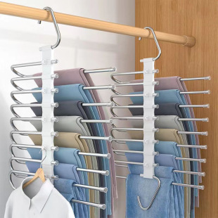 Folding Trousers Rack Telescopic Multi-functional Multi-layer Pants Hanger Household Magic Trousers Clip Wardrobe Storage Artifact Pants Hanger