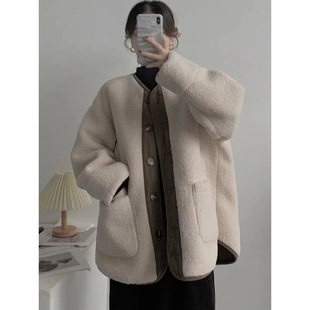 Winter Thickened Color Contrast Vintage Cashmere Coat Women's New Arrival Chanel Style Loose Thickened Mid-length Cardigan for Women