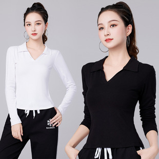 Fall 2023 new fashion V-neck elegant casual all-match slim-fit shoulder long-sleeved T-shirt top