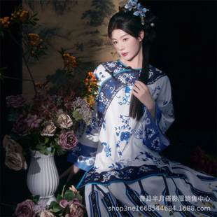 New Quanzhou Xunpu Women's Hairpin Hanfu Blue and White Porcelain Retro Qing Han Women's Gege suit Travel Photo Clothing
