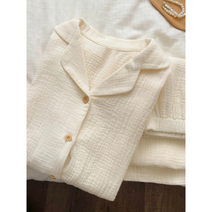 Simple Solid Color Pajamas Women's Spring and Autumn New Long Sleeve Trousers Casual Loose Home Clothes suit Thin Outer Wear