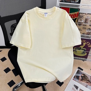 100 Pure Cotton 220g Light Plate T-Shirt Half Sleeve Hong Kong Style Slightly Shoulder Men's Solid Color Short Sleeve T-Shirt for Boys and Teenagers