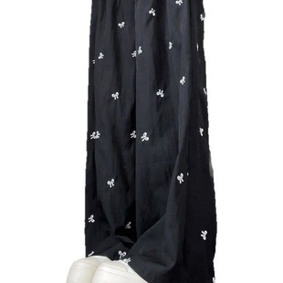 Blue Embroidered Bow Yamamoto Pants Women's Summer Thin 2025 New High Waist Straight Casual Ice Silk Wide Leg Pants