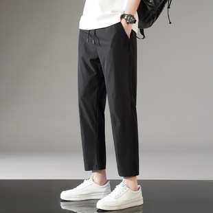 Ice Silk Pants Men's Summer New Thin Sports Casual Ankle-length Pants plus size Loose Straight Pants Quick-drying Men's Pants