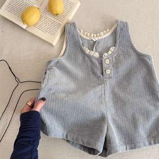 Girls' Pants 2025 Spring and Summer Children's Western-style Candy-colored Strap Shorts Baby's Corduroy Casual Jumpsuit