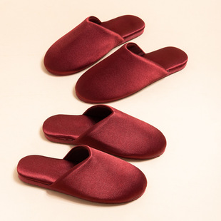 Wedding Slippers Festive wine red Wedding Slippers for Bride and Groom Soft Bottom Non-Slip Home Slippers