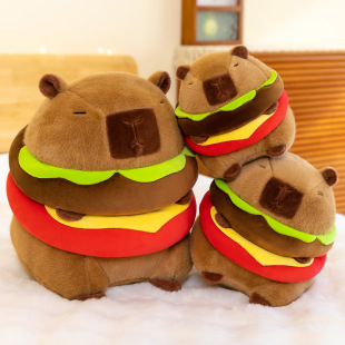 Popular online popular hamburger capybara doll plush toy cute kabibara doll pillow female gift