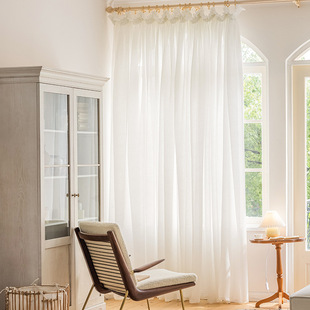 French-style gauze linen window gauze living room bedroom balcony bay window log series curtain drawstring new French-style curtain
