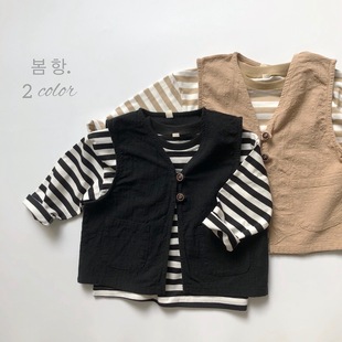 Japanese Style Retro Hemp Cotton Washer Spring and Summer New Style Little Vest for Boys and Girls Western Style Mori Style Artistic South Korea Children's Wear