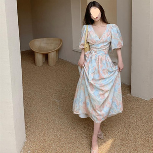 Floral Dress Trendy Mature Style High-End Elegant Youthful Fashion Design Waist Tie Dress Goddess Style Summer