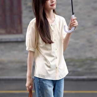 SS2025 Elegant Fashionable Pleated Shirt Spring and Summer New Puff Sleeve Lace Decorative Blouse