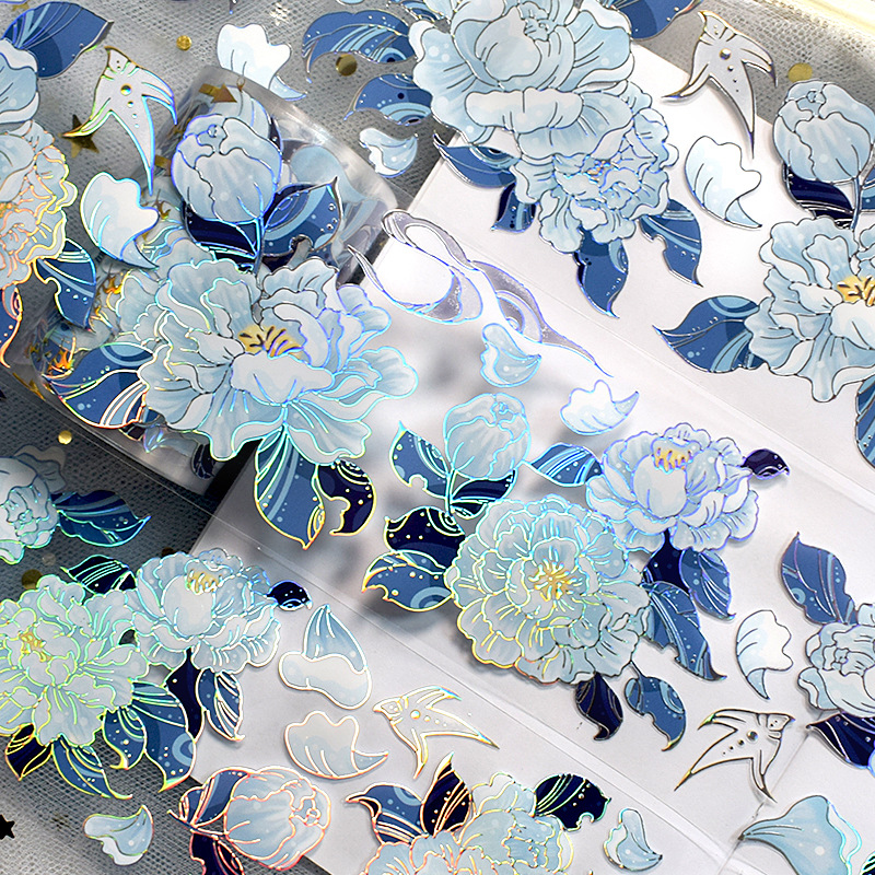 Donghong Fresh Style Rose Glossy Pet Journal Tape Laser Gold Shell Light Crystal Ink DIY Journal Tape