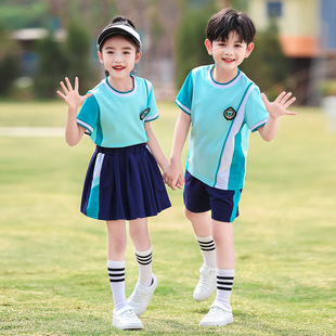 Kindergarten School Clothes College Style School Uniform for Primary School Students Boys and Girls Round Neck Short Sleeve Pearl Cotton Suit Graduation Class Clothes