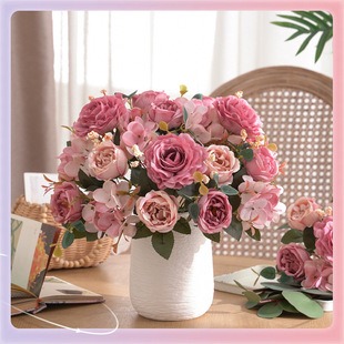 ✅ 6-Branch Hibiscus Rose Artificial Flower Creative Bouquet Natural Style Decoration Dining Table Coffee Table Floral Arrangement